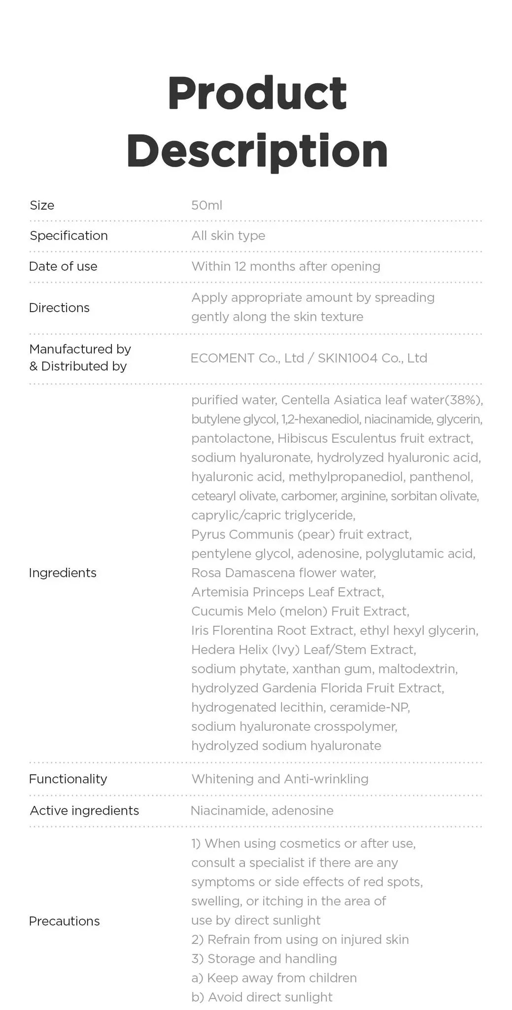 SKIN1004 Madagascar Centella Hyalu-Cica Blue Serum 50ml SKIN1004