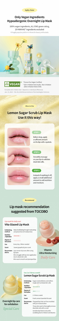 Tocobo Lemon Sugar Scrub Lip Mask - STORE K BEAUTY