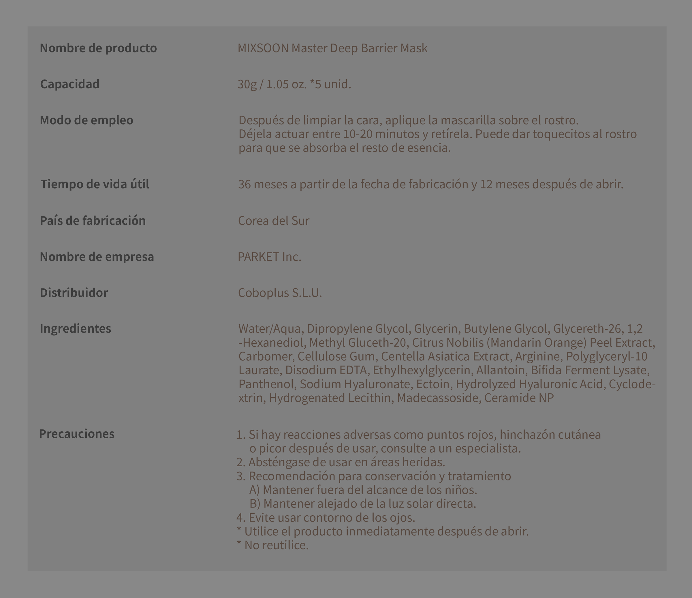 MIXSOON Master Deep Barrier Mask (5 unidades) MIXSOON