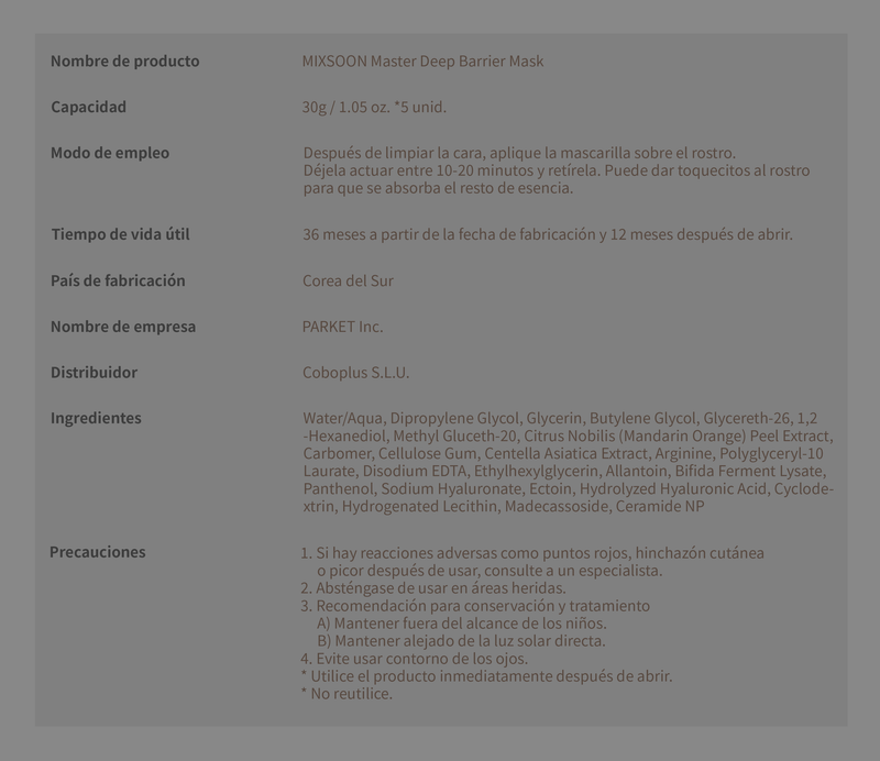 MIXSOON Master Deep Barrier Mask (1 unidad) MIXSOON
