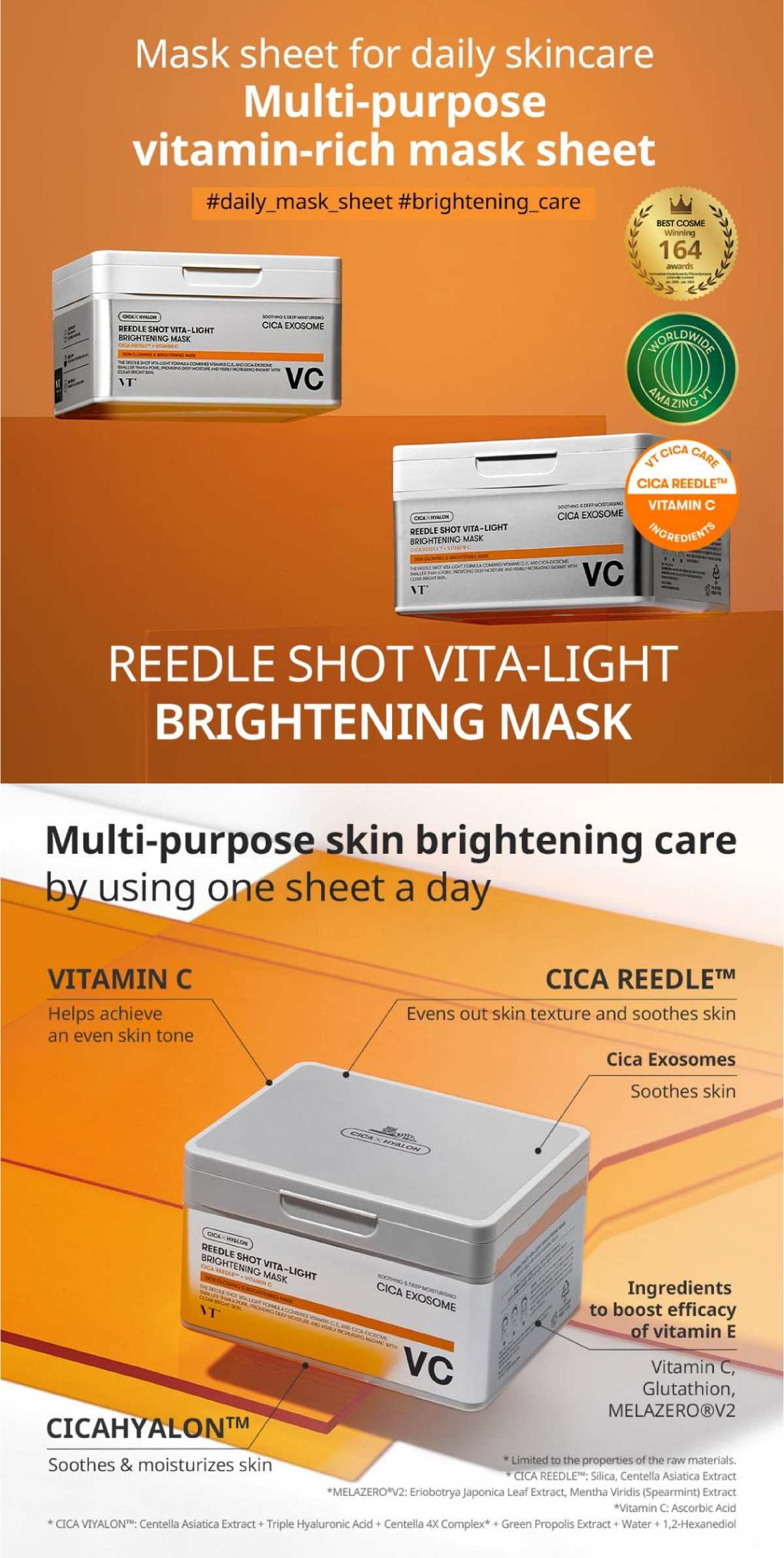 VT COSMETICS Reedle Shot Vita-Light Brightening Mask for daily skincare, packed with vitamins for a radiant complexion.