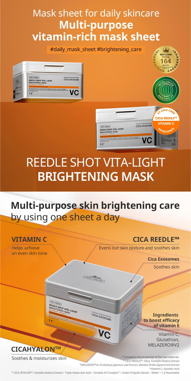 VT COSMETICS Reedle Shot Vita-Light Brightening Mask for daily skincare, packed with vitamins for a radiant complexion.