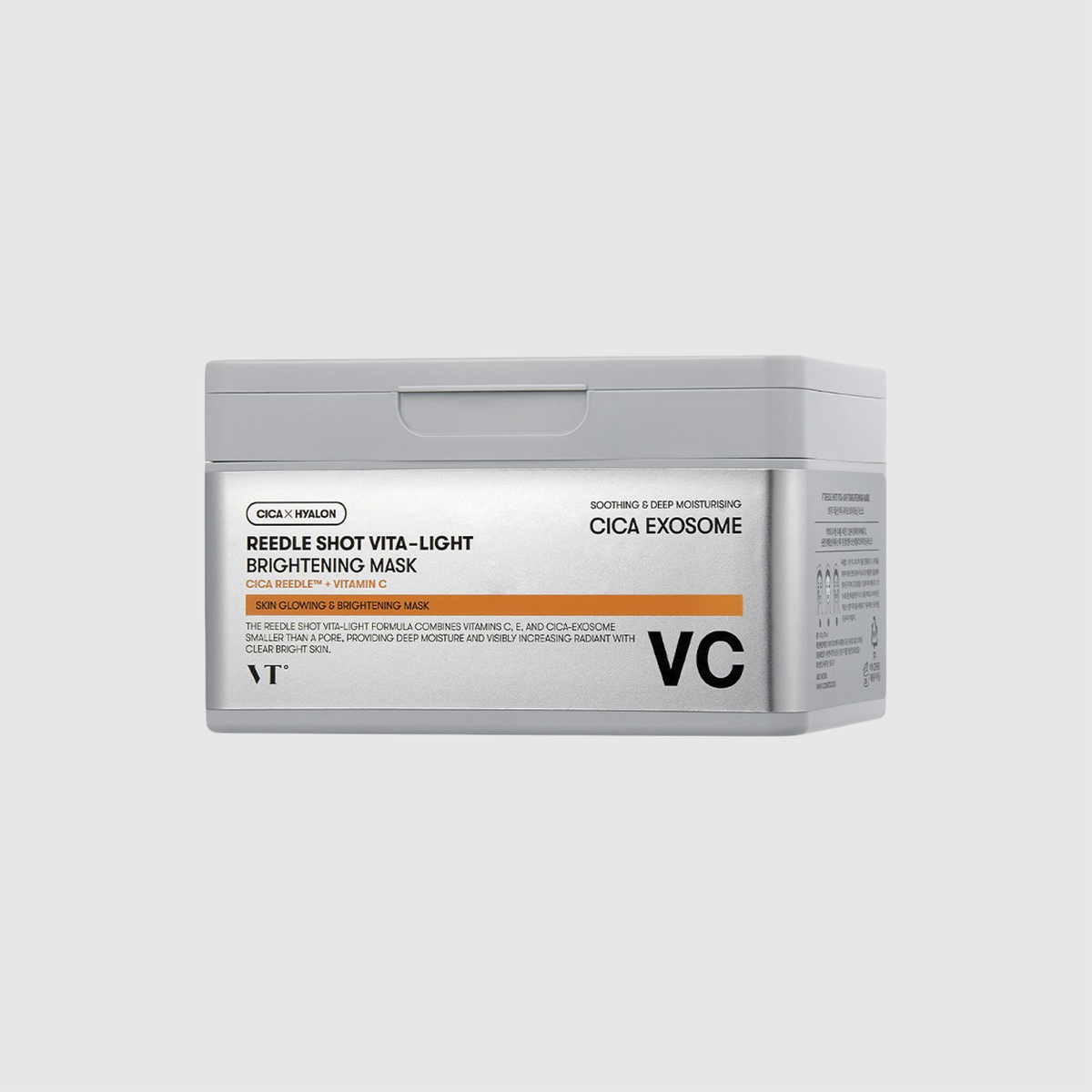 VT COSMETICS Reedle Shot Vita-Light Brightening Mask packaging, designed for revitalizing dull and dry skin.
