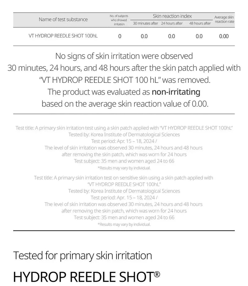 VT COSMETICS HYDROP REEDLE SHOT 100hL 2 STEP MASK VT COSMETICS