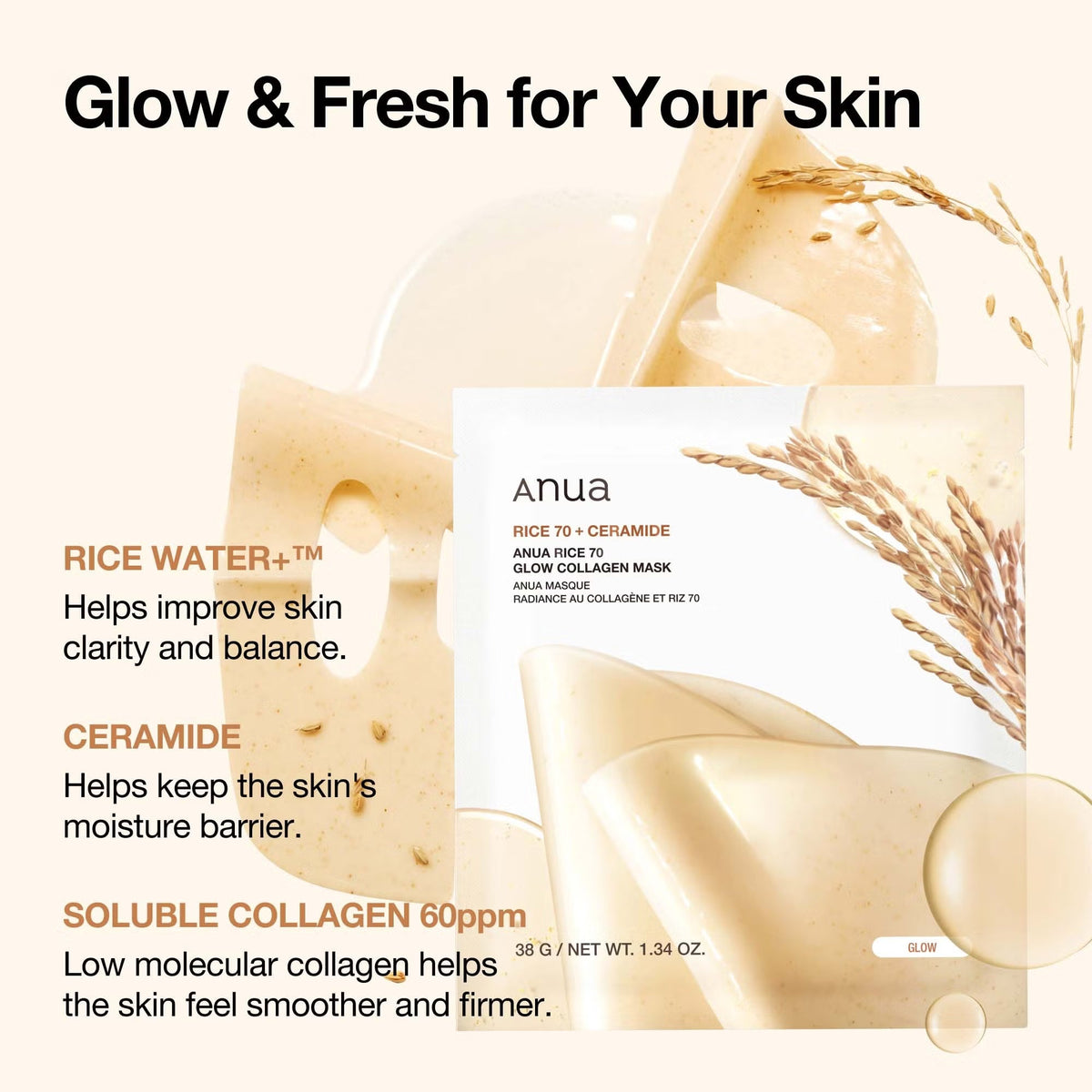 Anua RICE 70 GLOW COLLAGEN MASK Anua