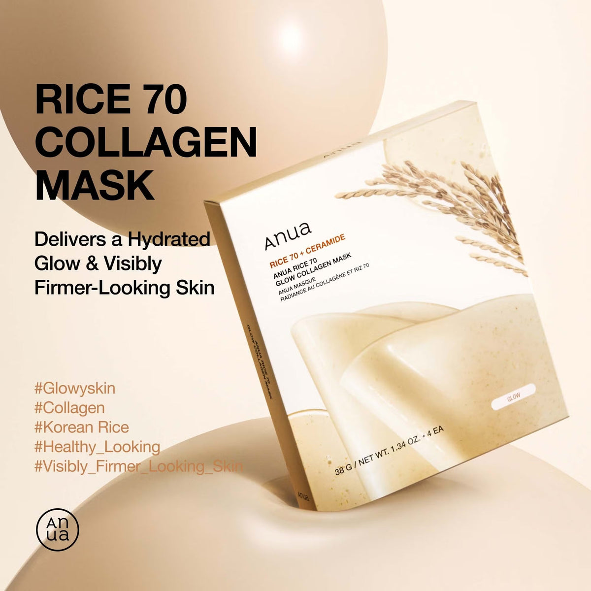 Anua RICE 70 GLOW COLLAGEN MASK Anua