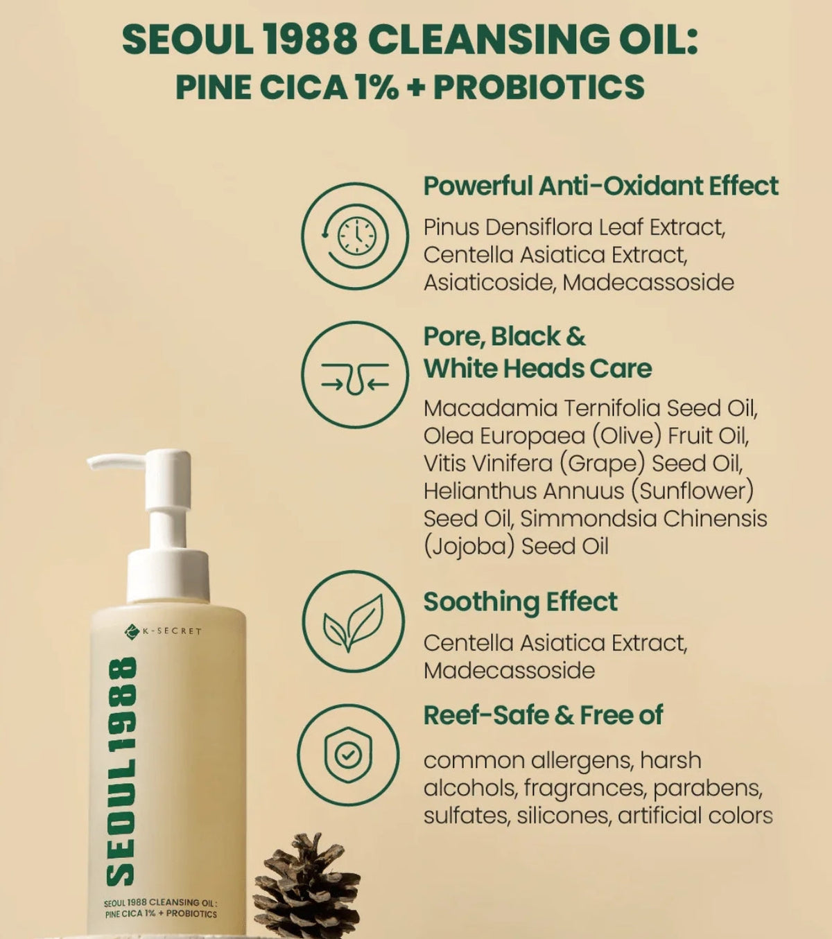 K-SECRET SEOUL 1988 Cleansing Oil: Pine Cica 1% + Probiotics K-SECRET